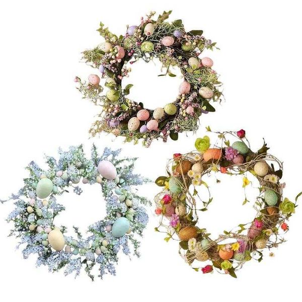 Ghirlande di fiori decorativi Piante naturali Uovo di Pasqua Ghirlanda artificiale per la porta d'ingresso Arazzi Decorazioni Ornamenti 2023 P230310