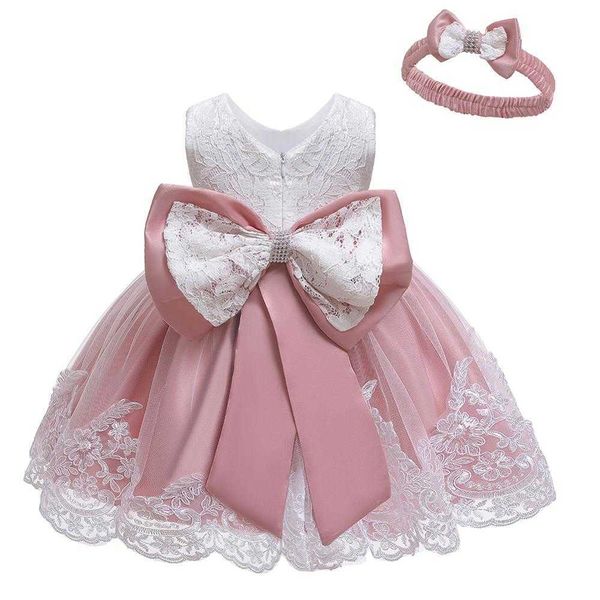 Mädchenkleider Neugeborenes Kleid Schleife Senden Haarband Tutu Rock Spitzenkleid Baby Mädchen Spitze 1. Geburtstagsfeier Prinzessin Kleid Mädchen Hochzeitskleid Z0223