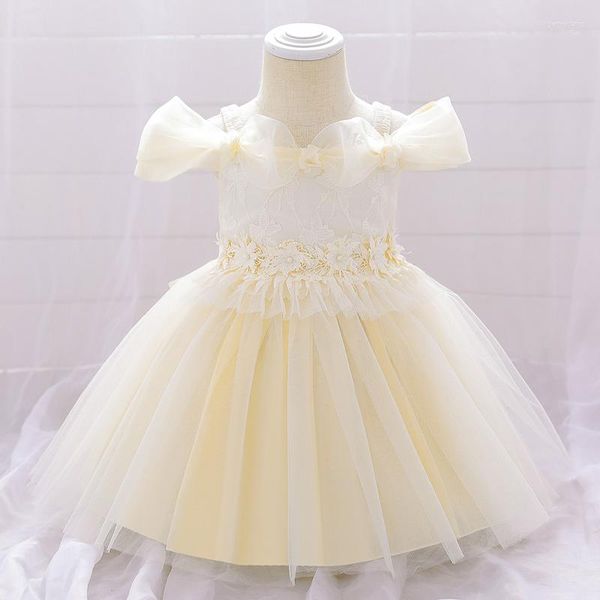 Vestidos de menina 2023 Lace nascido em um ombro de 1º aniversário para roupas de bebê Princesa Festa de flores e roupas de casamento