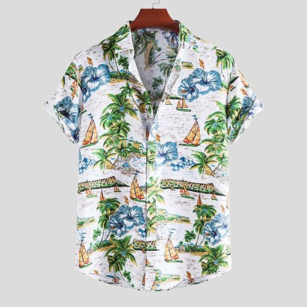 T-shirt da uomo T-shirt Camicia da uomo Bottone da spiaggia Overshirt Colletto rovesciato Street Wear Camicetta Top Primavera Autunno Moda