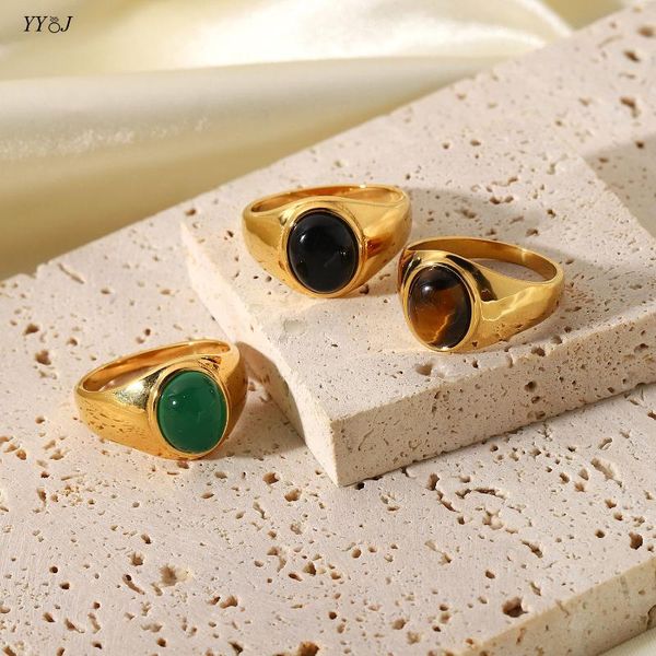 Anéis de casamento vintage Tiger Eye Green Black Stone noivado para mulheres aço inoxidável Dainty Free Freny