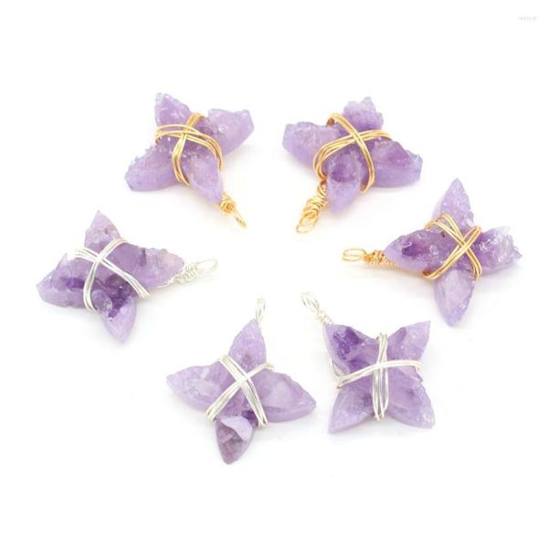 Charms Pingente de pedra natural Amethyst Winding Line Irregularity Shape para jóias que fabricam acessórios de pulseira de colar DIY