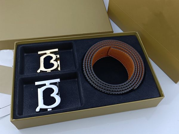 Cintos para jeans Design de luxo masculino Relevo bicolor para uso frente e verso Combinação 3,8 cm Tamanho da caixa 105-125 cm