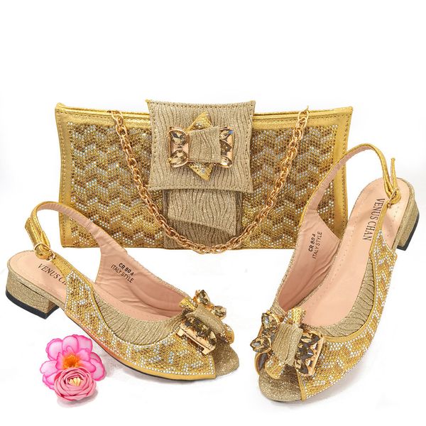 Scarpe eleganti Scarpe e borse color oro 804 abbinate alla moda per la festa delle donne della Nigeria set di borse 230223