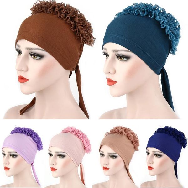 Gorro Feanie/crânio Caps Mulheres grandes Flower Lace Cap Hat Hair Head Wrap Hat Sold Hatqd0072