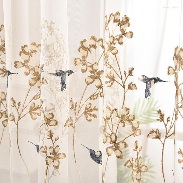 Rideau Oiseau Brodé Tulle Rideaux Pour Chambre Chambre Chinois Élégant Hirondelle Dentelle Vague Bas Balcon Fenêtre Tenda Rideaux Zh316D