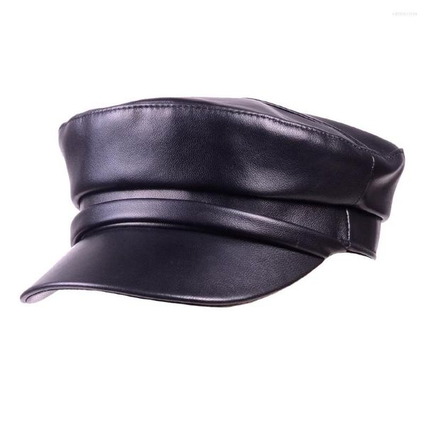 Berretti Uomo Donna Unisex Vera pelle Pelle di pecora Berretto piatto Berretto militare Cappello navale Sboy Esercito/Navy Berretti/Cappelli