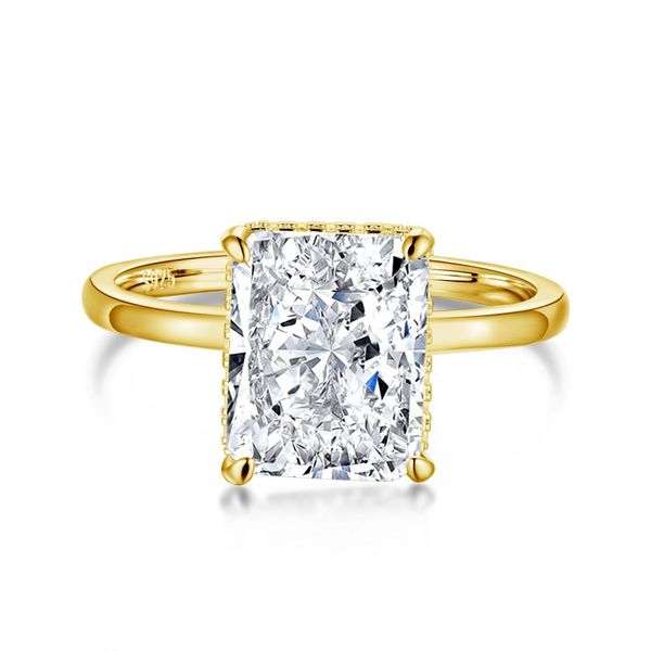 Классический S925 серебряный серебро с высоким содержанием углерода с высоким содержанием углеродного кольца женский квадратный ледяной цветок 8*10 кольцо драгоценного камня Европейское и американское простое кольцо обручальное кольцо