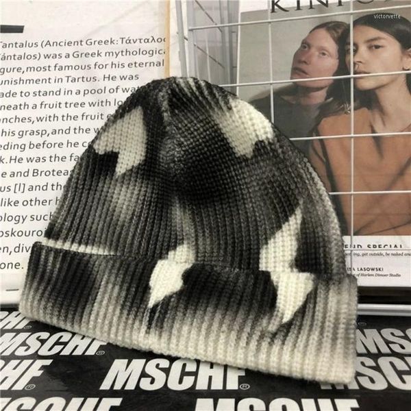 Hüte Schals Handschuhe Sets NiceMix Punk Winter Koreanische Ins Net Rote Modelle Hip-Hop Tie-Dye Spray Farbe Hut Wild Dome Gestrickte Wolle Männer Und Frauen