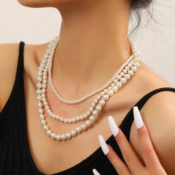 Halsband, elegante Mode, Glas-Imitationsperlen-Halskette, Damen-einfacher Knoten, mehrschichtiger langer Pullover