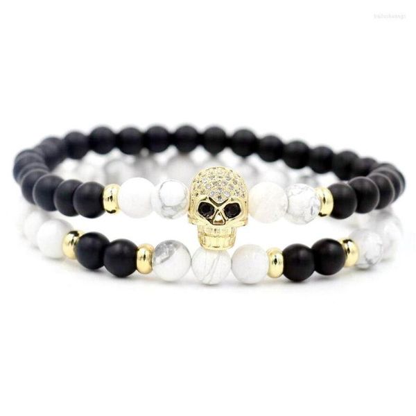 Strand 2 pz/set White Howlite Stone Couples Distance Bracelet Men Silver Color Micro CZ Chakra Bracciali per le donne amano