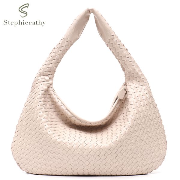 Borse da sera SC Marca Borsa hobo in pelle vegana Tessuto a mano Borsa femminile casual Grande capacità Patchwork Cerniera Spalla donna 230223