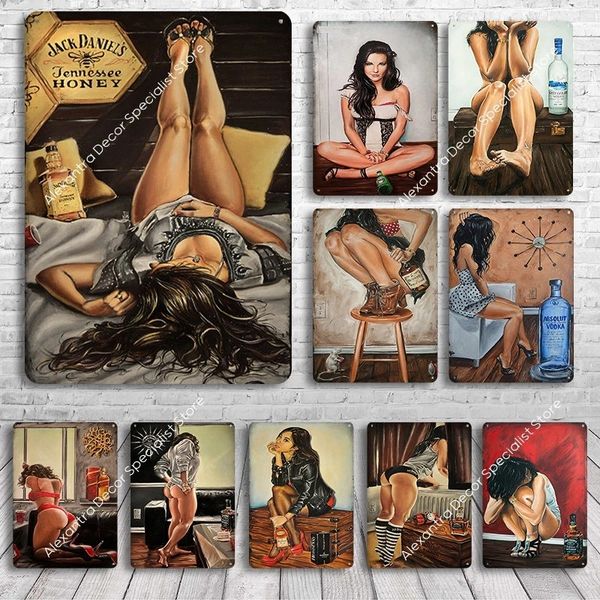 Shabby Chic Metall Poster Blechschild Vintage Sexy Pin Up Girl Metallplatte Badezimmer Dekor Zubehör Home Decor Sexy Girl Poster Duschraum Dekor Größe 30 x 20 cm w01