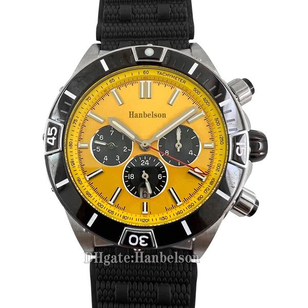 1884 Мужские Часы Светящийся желтый циферблат Автоматическое движение Сапфировое стекло B01 Тяжелый стальной корпус Резиновый ролик Шариковый браслет Дизайнерские мужские наручные часы 44 мм