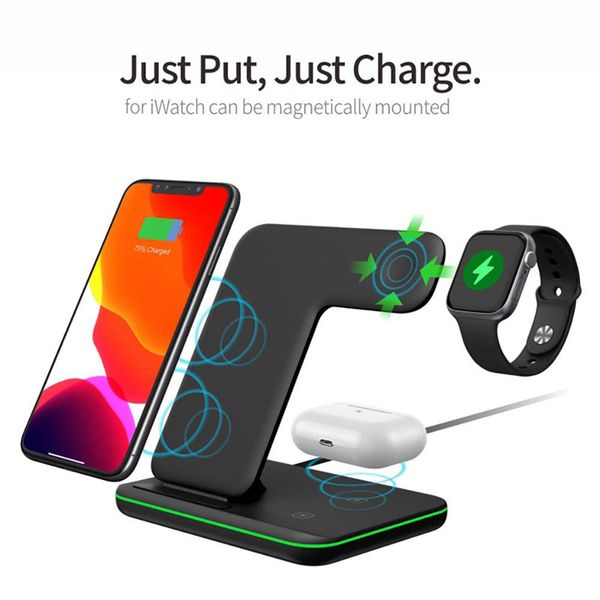 3-in-1-Wireless-Ladestation, Schnellladestation, LED-Licht für iPhone 14, 13, 12 Pro Max, Apple Watch 8, 7, 6, Airpods