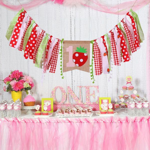 Coprisedie Compleanno Seggiolone Banner 1a Festa Ghirlanda Prima Fragola Bandiera Baby Matrimonio Luogo Layout Forniture Bandierina Nascita