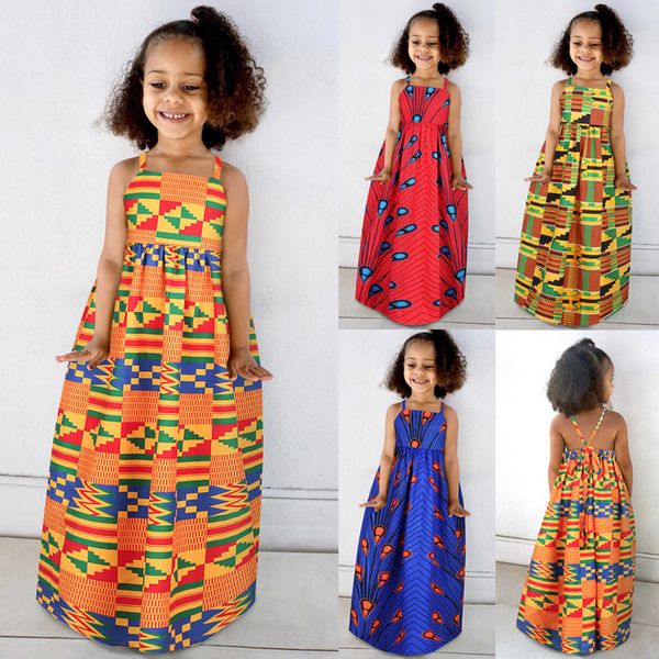 Kız Elbiseler Kızlar Giyim Çocuklar Bebek Bebek Afrika Dashiki Geleneksel Stil Kolsuz Kayış Elbise Ankara Prenses Arka Çıkmaz Elbiseler Kıyafetler Z0223