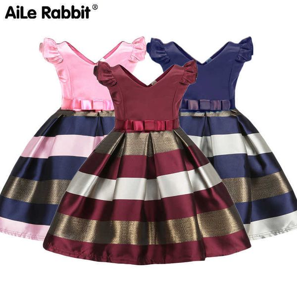 Vestidos de menina Aile Rabbit Vestres for Girls Europe Summer Girls Dress Stripes Cuhk Criança de menina Princess Prom Dress 210 anos 3 cores Z0223