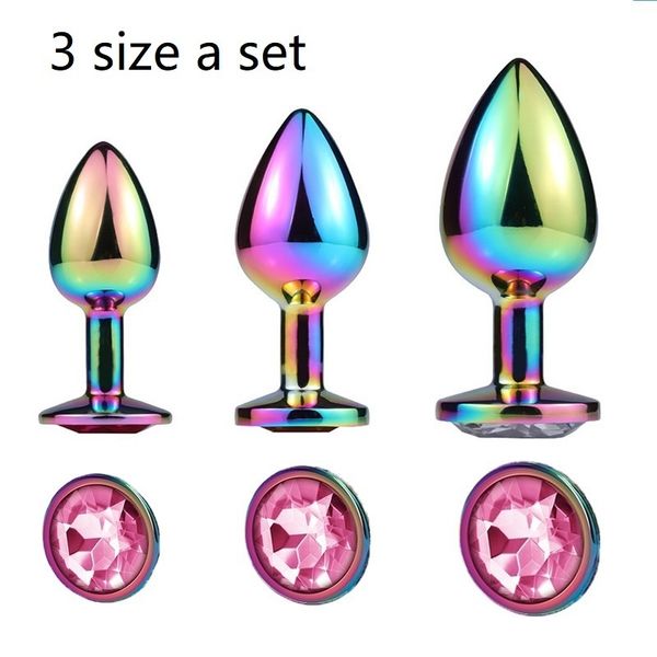 Giocattoli anali Arcobaleno Oro rosa Rosa Piccola Media Set Forma a cuore Cristallo Metallo Perline anali Plug anale Gioielli_voghion.com