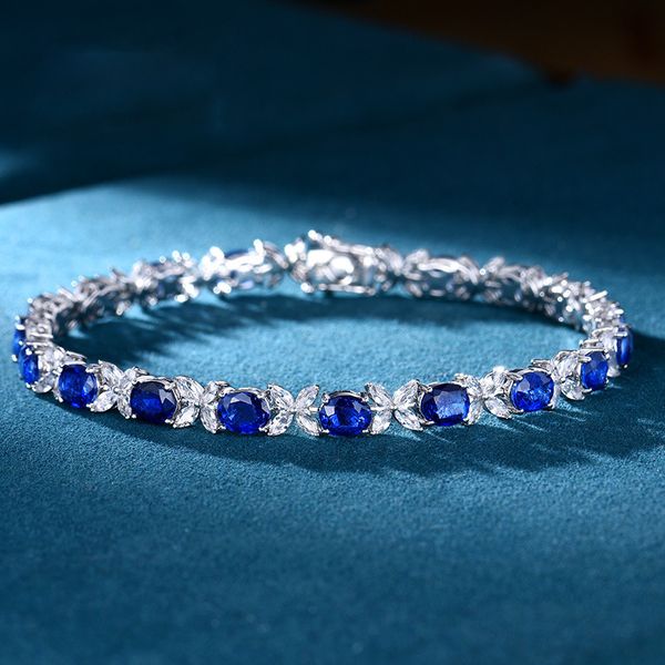Charm Lab Saphir-Diamant-Armreif, 925er Sterlingsilber, Hochzeitsarmbänder für Frauen, Braut, Verlobungsschmuck, Geschenk