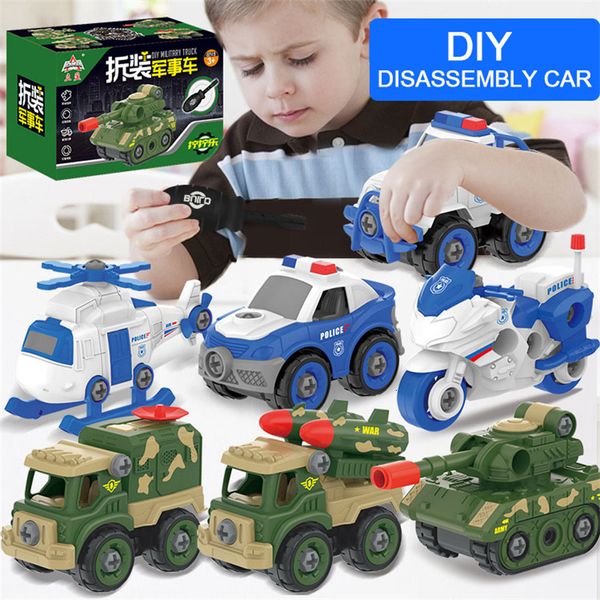 Traccia elettrica/RC Fai -te Auto assemblati giocattoli per auto che tirano indietro veicoli militari Mini modelli motociclisti giocattoli staccabili per bambini puzzle 230222 230222