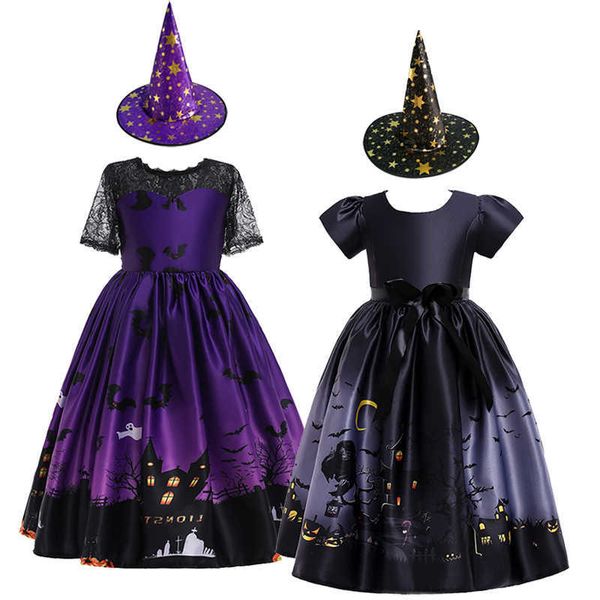 Mädchenkleider 2023 Neues Halloween-Muster Mädchenkleid Kinder Karneval Party Kostüm Kürbis Hexe Cosplay Prinzessin Kleid 5 6 7 8 9 10 11 12 Jahr G230222