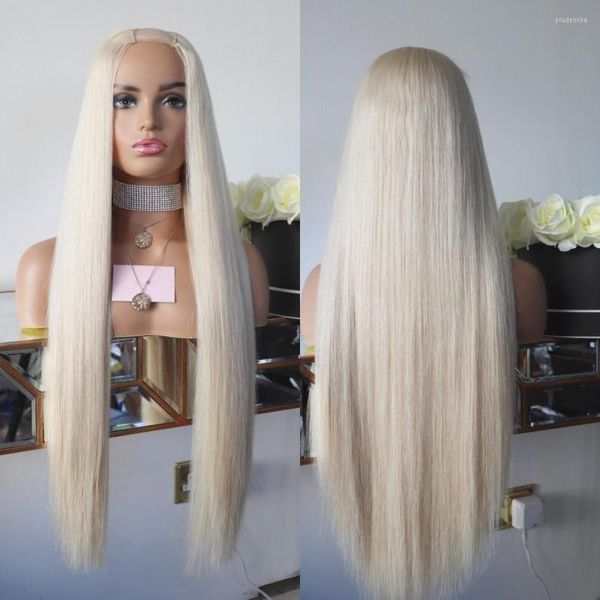Шелковистая прямая платиновая блондинка, сделанная человеческими волосами без привязки для женщин.