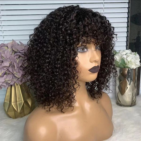 Jerry Curly Pixie Bob cortou perucas de cabelo humano com franjas Brasil Wigs Short For Women Natural Black Daily Wigs