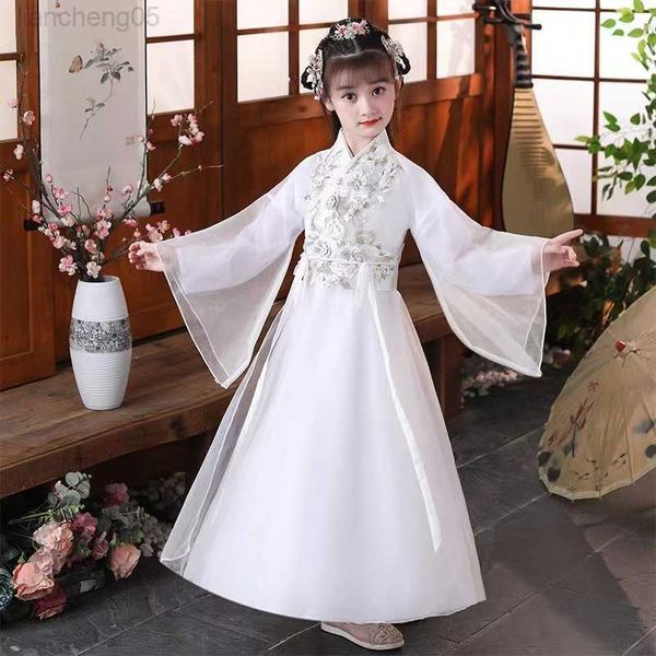 Vestidos de menina vestido de crianças para meninas manga longa bordados crianças hanfu vestido princesa chinês tang ternos de cosplay roupas w0224