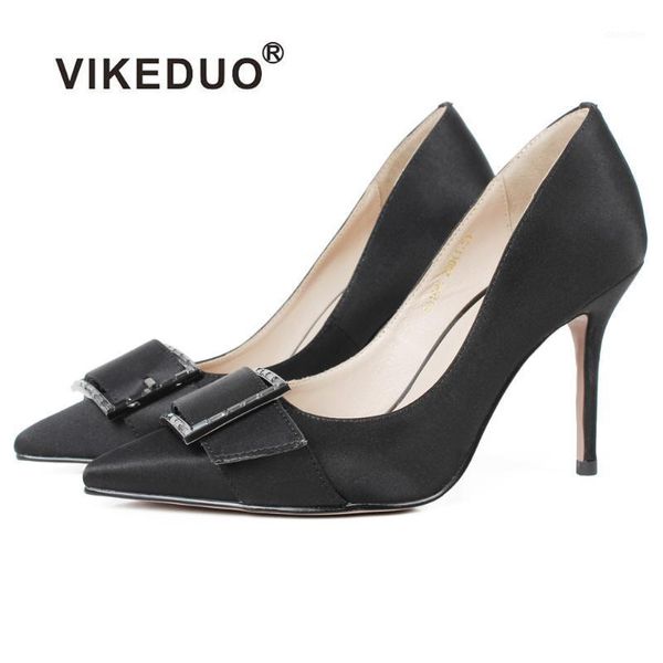 Elbise Ayakkabı Vikeduo 2023 Yüksek Topuk Kadın Moda Siyah Orijinal Deri Düğün Ofis Bayanlar El Yapımı Zapatos de Mujer1