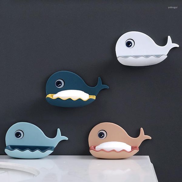 Set di accessori per il bagno Scatola di sapone a forma di balena per cartoni animati Porta spugna per pulizia Scarico Supporto per asciugatura antiscivolo WallCartoon