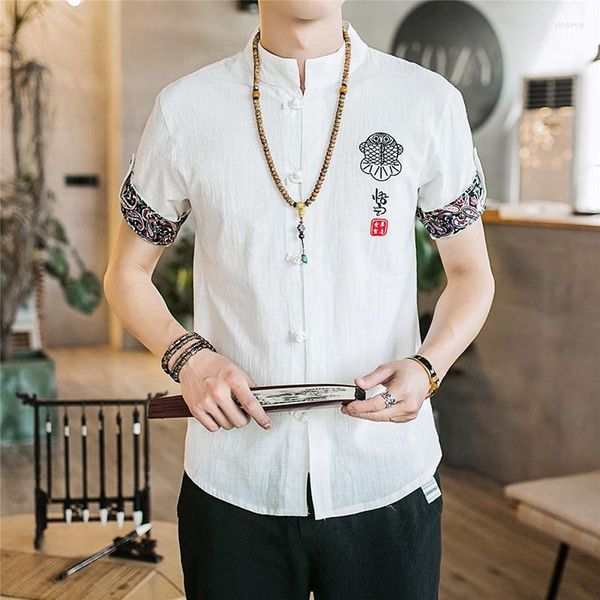 Мужские повседневные рубашки Wushu мужская одежда винтажная стиль традиционная китайская одежда для мужчин топ -рубашка 2023 Summerery Tangsuite