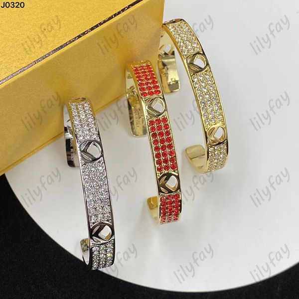 Luxo Gems Vermelho Bracelete Moda Diamond Diamond Gold Gold Designer Jóias para mulheres Bracelets de amor para mulheres Mens f Cuff 925 Presentes de prata 2023 Hot