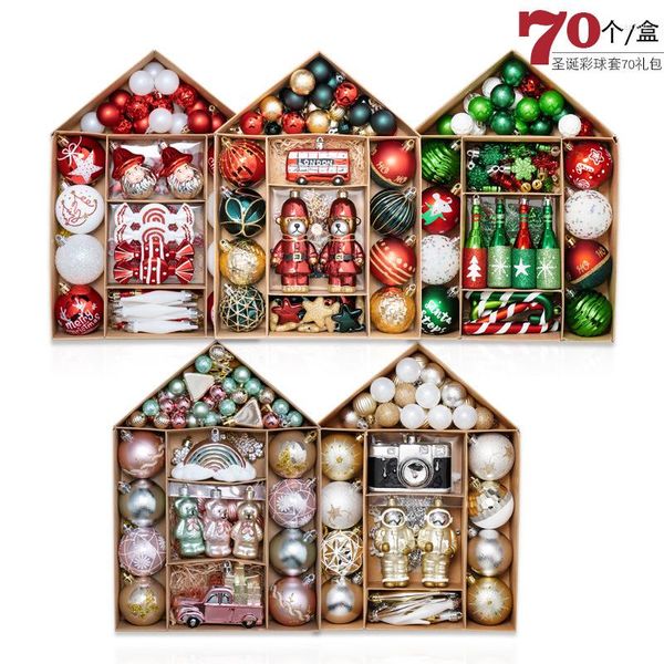 Party Dekoration 2023 Jahr 70 stücke Weihnachten Dekorative Ball Kunststoff Baum Kugeln Hängende Ornamente Anhänger Für Home Navidad