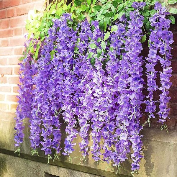 Fiori decorativi 12 pezzi viola glicine artificiale vite finta ratta ghirlanda appesa corda di seta decorazione di nozze per feste a casa