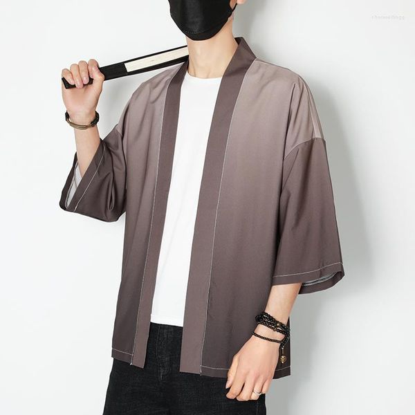 Männer Casual Hemden 2023 Plus Größe Männer Kimono Japanische Mode Sommer Streetwear Kleidung Einfarbig 3/4 Hülse Strickjacke Hemd für Mann