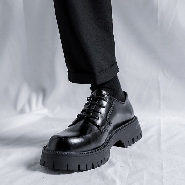 Отсуть обувь Человек Япония Харадзюку Корейская уличная одежда модная бизнес свадебная кожаная обувь мужчина высокая подошва платформа повседневная 230224