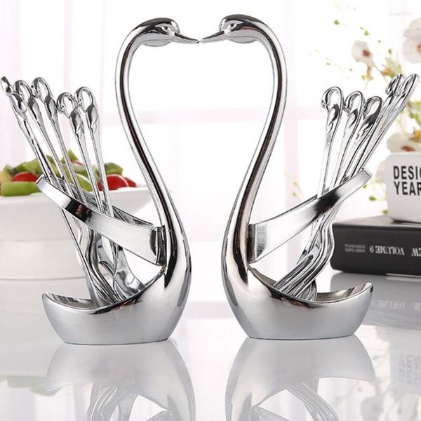 Ужин наборы сплав лебедь -вилка на столовую посуду Spoon Set Stand Holder Свадебная вечеринка