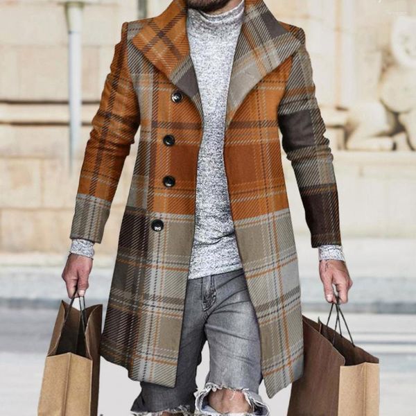 Trench Coats Masculino Casaco Clássico de Comprimento Médio Bolsos à Prova de Vento Quente Jaqueta Masculina Roupas Diárias