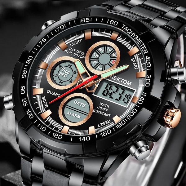 Relógios de pulso nektom homens#39; s relógio superior tampo de tamanho grande esporte cronógrafo quartzo impermeável relógio masculino digital