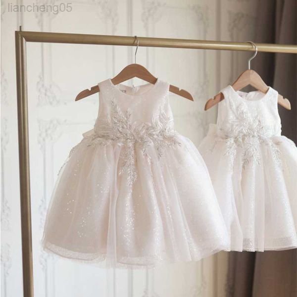 Девушка платья 2023 младенческие блестки белое лук вечеринка детское платье для девочки крещение 1 -й день рождения вечером