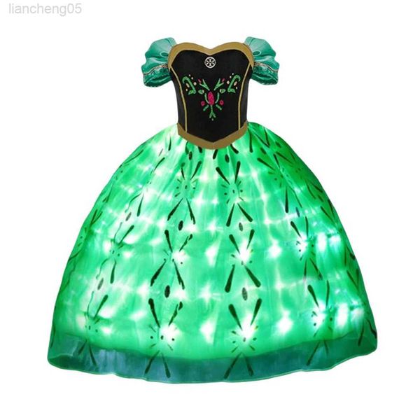 Menina de vestidos de menina Personagem do filme Venha Princesa LED Light Up Dress Glamour Girl Cosplay Carnival Aniversário Gift Party Vesti