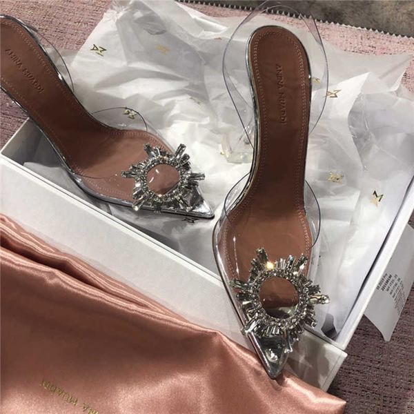 Sandals Luxury Women Women Pumps Transparent PVC High Heels Shoes Sexy Locted Toe Slive-On Wedding Party Brand Fashion для Lady Y2302