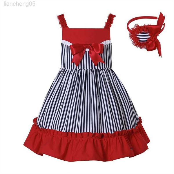 Mädchenkleider Elegante Party Kinderkleider Prinzessin Neues Mädchen Sommer Fancy Red Rüschen Gestreifte Spitze Designerkleidung 3 4 5 6 8 10 12 Jahre W0224