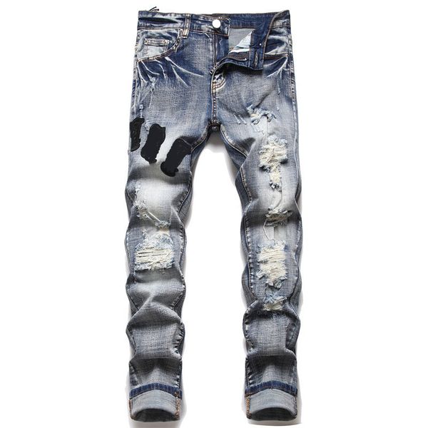 Jeans für Herren, Designer-Jeans für Herren, Amris-Jeans für Herren, Designer-Jeans, Markenjeans, Bleistifthose, langer Reißverschluss, schwarz, blaue Hose, Hose im europäischen und amerikanischen Stil