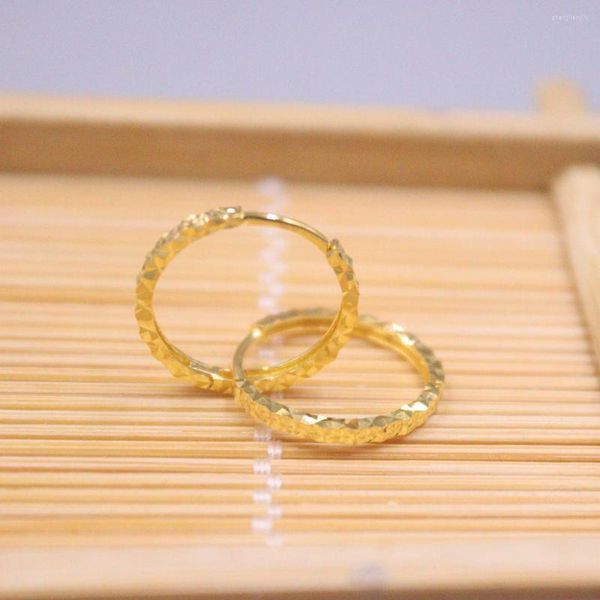 Серьги обруча Реальное 18 -километровое желтое золото для женщин Грейв Полная звезда поверхность 16 мм на внешнем диаметре маленький круг круга AU750