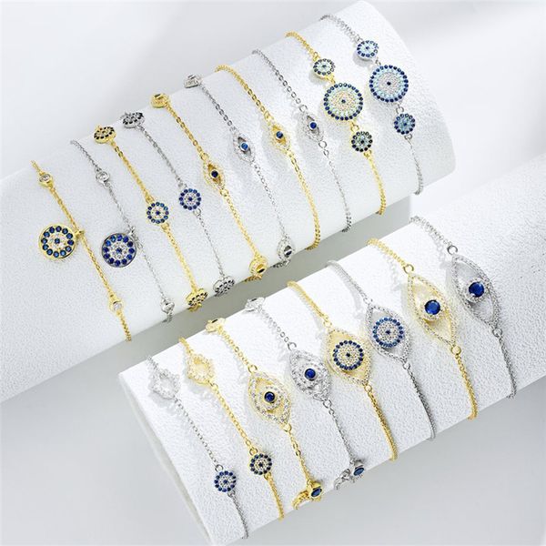 s925 Sterling Silver Love Evil Eye Bracciale Designer per donna Oro 18 carati Blu 5A Cubic Zirconia Charm Catene per gioielli Diamond Luxury Womens Bracciali Catena Confezione regalo