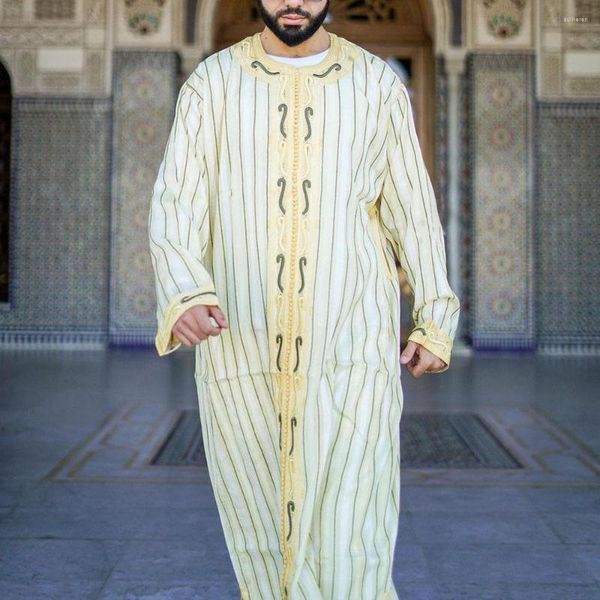 Roupas étnicas abaya para homens longos manto árabe do Islã Paquistão no início de outono de outono manga muçulmana emarra -se o homem marroquino islâmico solto