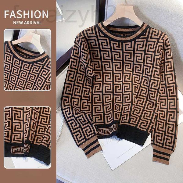 Maglioni da donna firmati Autunno Inverno Donna Harajuku Retro Maglione a contrasto Manica lunga Collo lavorato a maglia Camicette Pullover casual vintage Maglione sottile X41Z