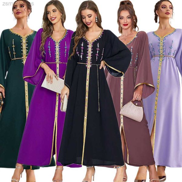 Этническая одежда 2022 вечеринка праздничное платье для женщин роскошная бриллиантовая халата на Ближнем Востоке Мусульмане Абая Араб Оман Дубай Мароккан Джалабия Кафтан Рамадан
